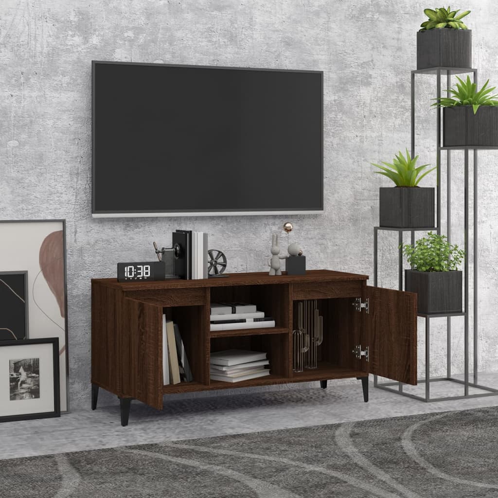 Meuble TV avec pieds en métal Chêne marron 103,5x35x50 cm | meublestv.fr 4