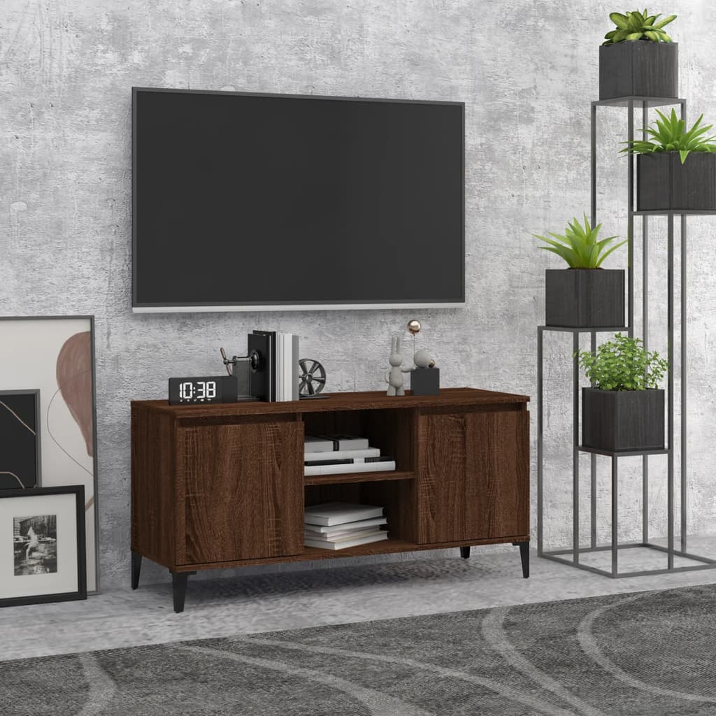 Meuble TV avec pieds en métal Chêne marron 103,5x35x50 cm | meublestv.fr 2