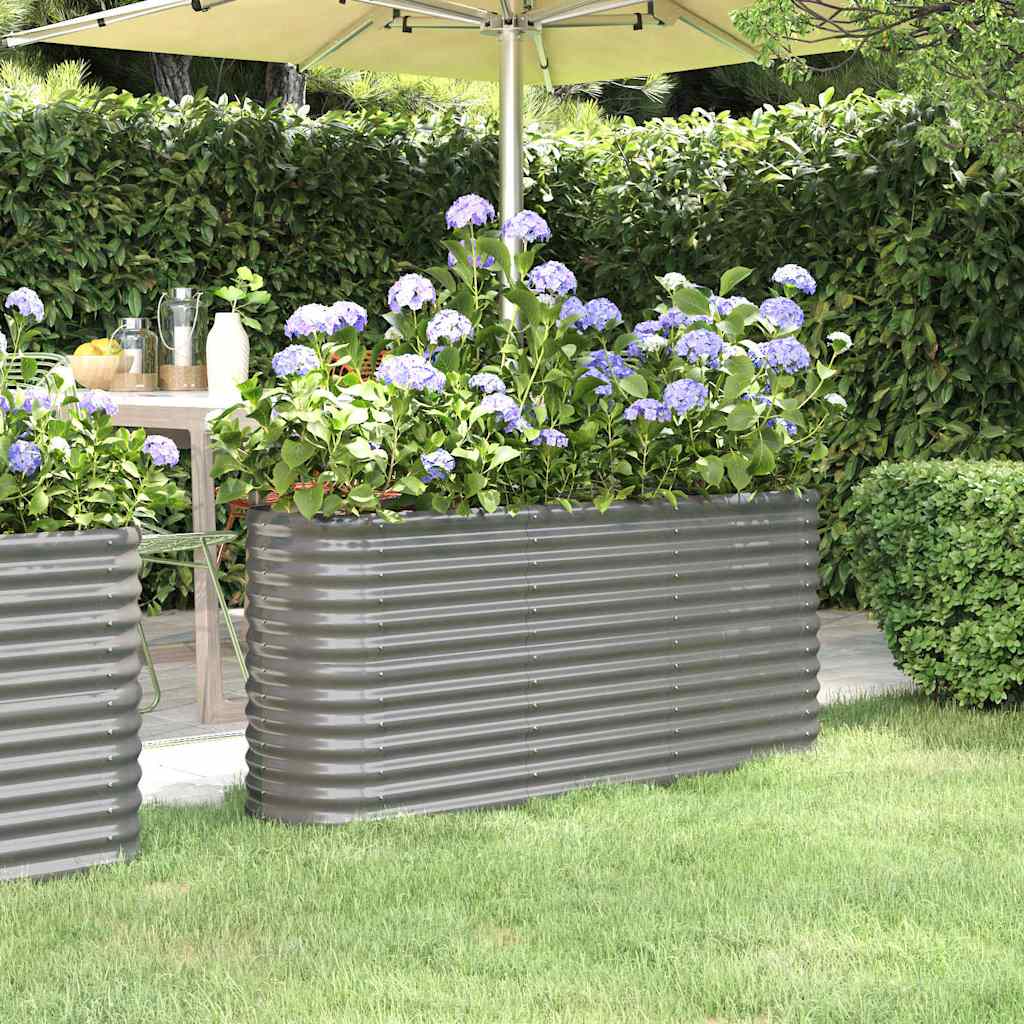 Plantekasse i galvaniseret stål 152 × 40 × 68 cm - grå, oval