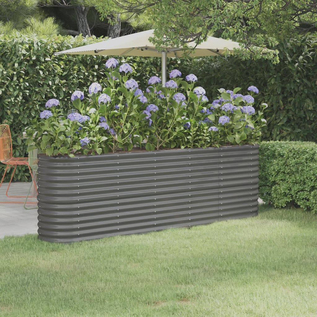 vidaXL Vaso/floreira de jardim aço revestido a pó 224x40x68cm cinzento