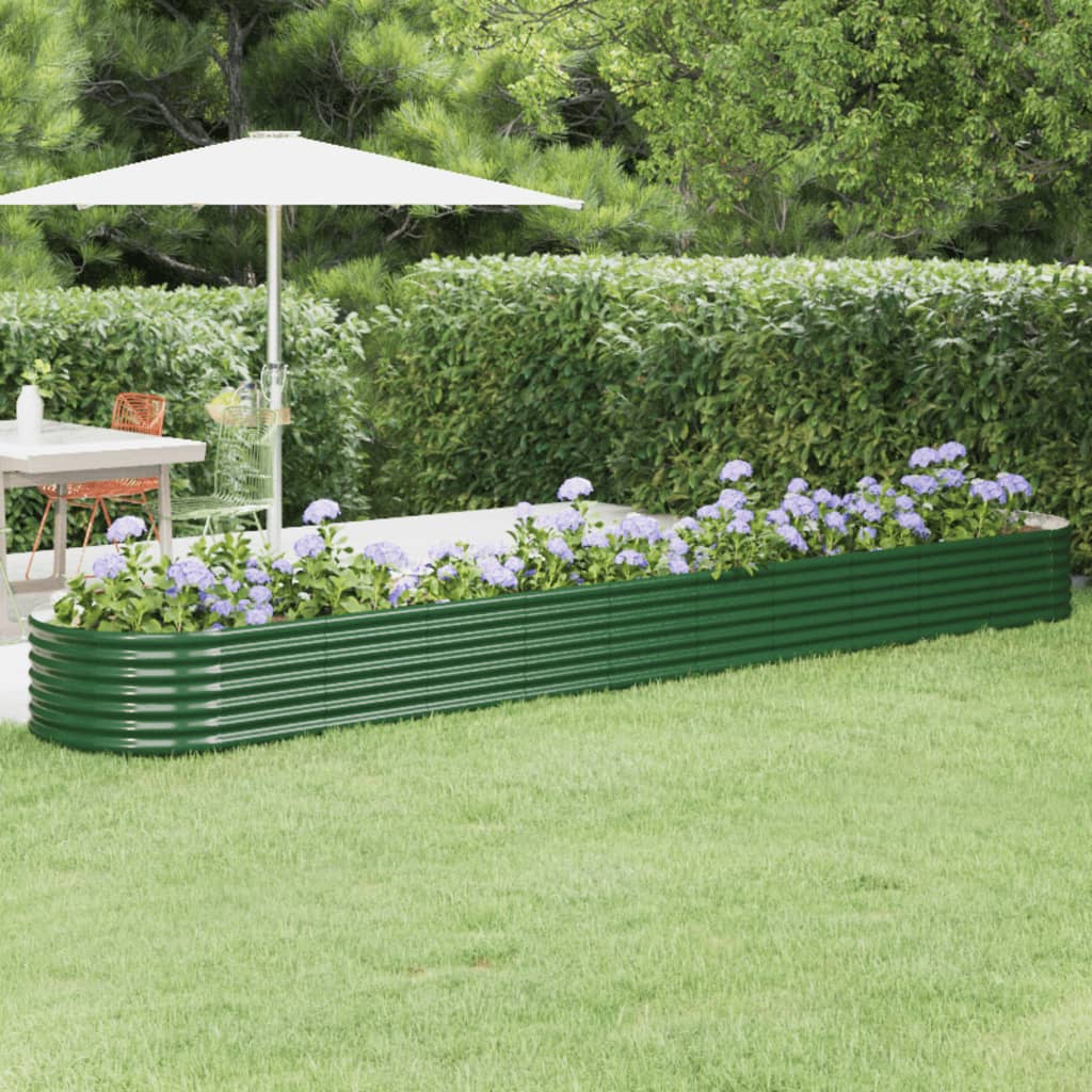 vidaXL Vaso/floreira de jardim aço revestido a pó 440x80x36 cm verde