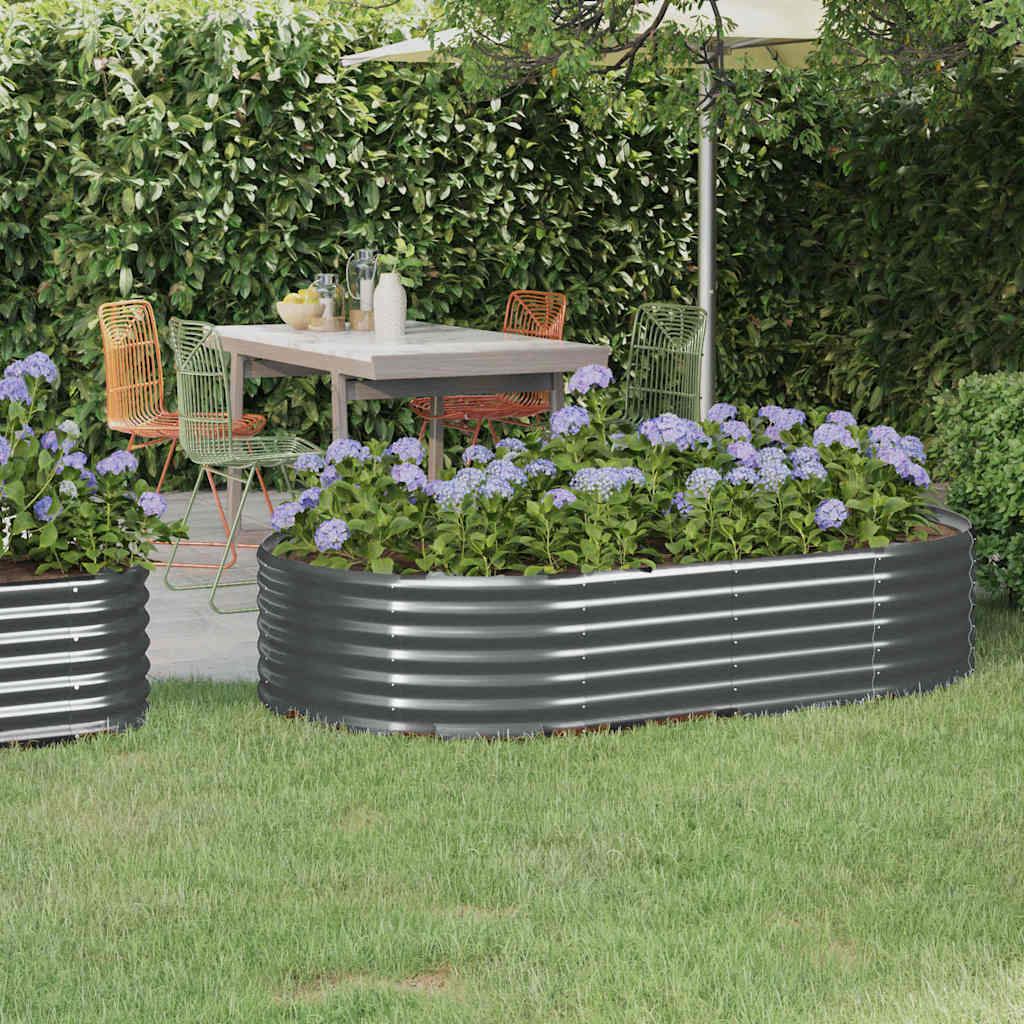 Plantekasse i galvaniseret stål 175 × 100 × 36 cm - antracitgrå, oval højbed