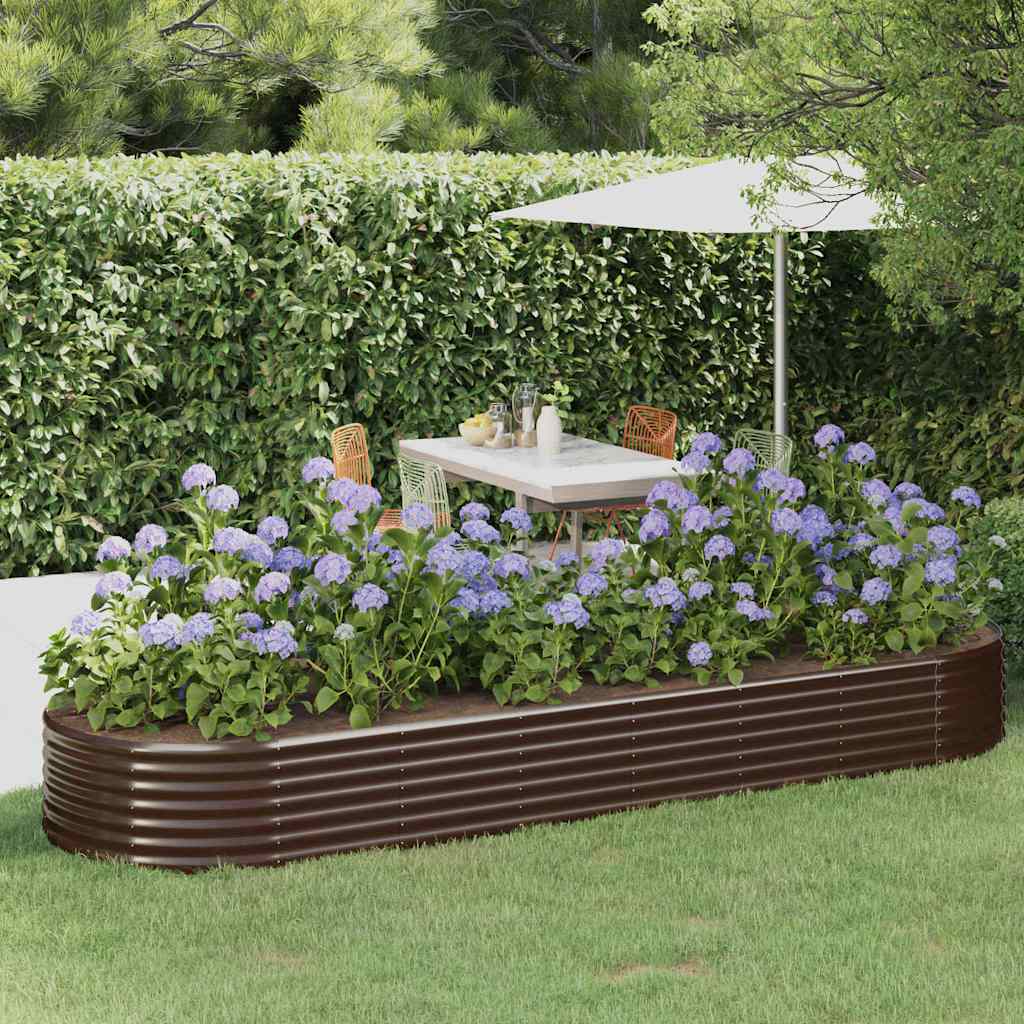 Oval plantekasse 322×100×36 cm i galvaniseret stål - brun