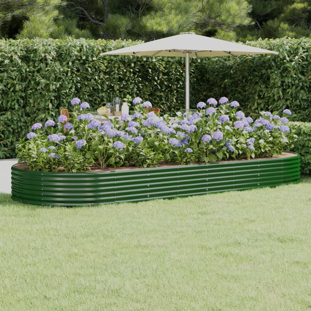 vidaXL Vaso/floreira de jardim aço revestido a pó 373x140x36 cm verde