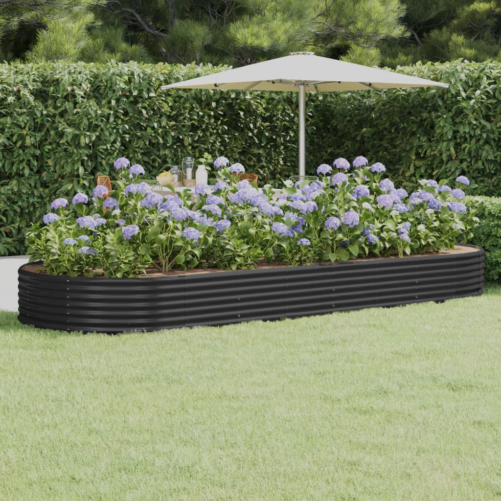 vida XL Hochbeet Pulverbeschichteter Stahl 373x 140x 36 cm Anthrazit