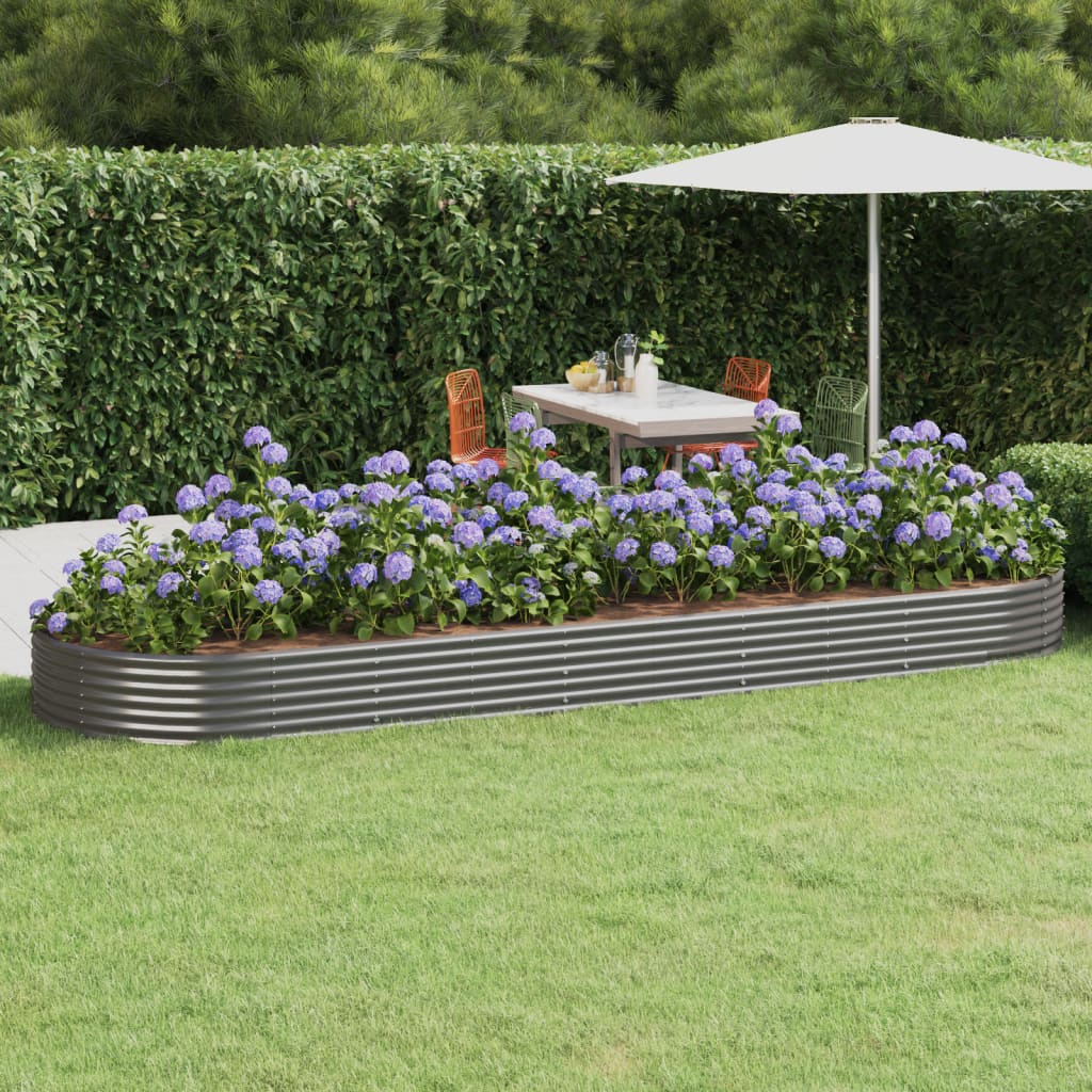 vida XL Hochbeet Pulverbeschichteter Stahl 450x 140x 36 cm Grau