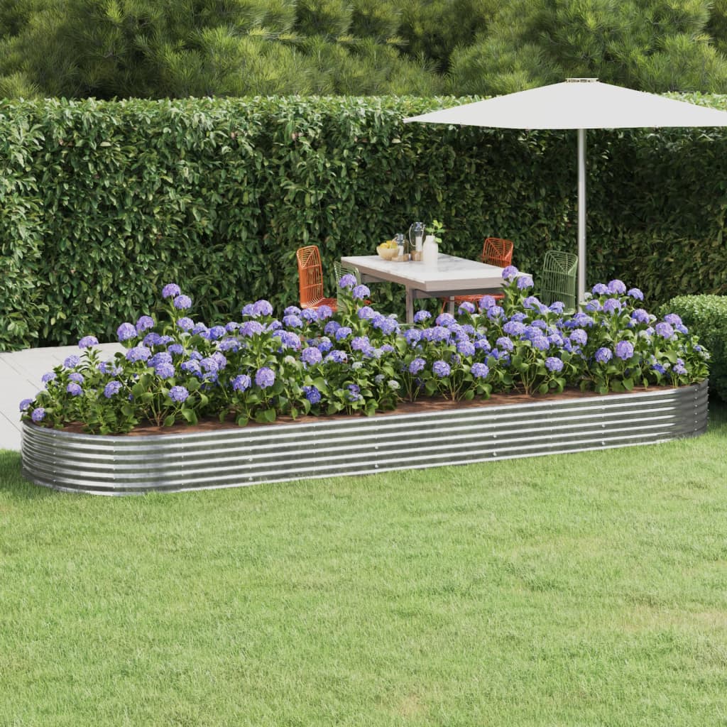 vida XL Hochbeet Pulverbeschichteter Stahl 450x 140x 36 cm Silbern