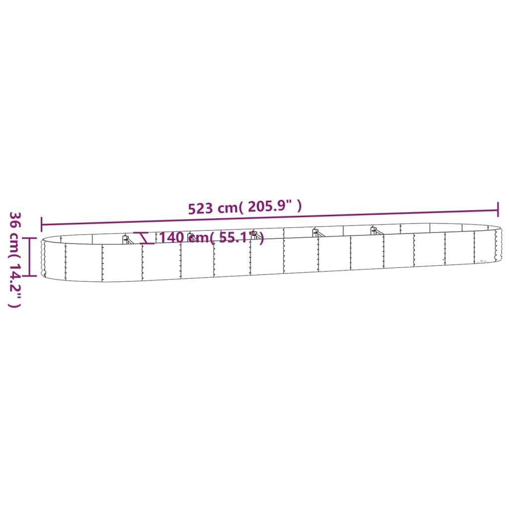 Strat înălțat grădină 523x140x36 cm oțel vopsit electrostatic