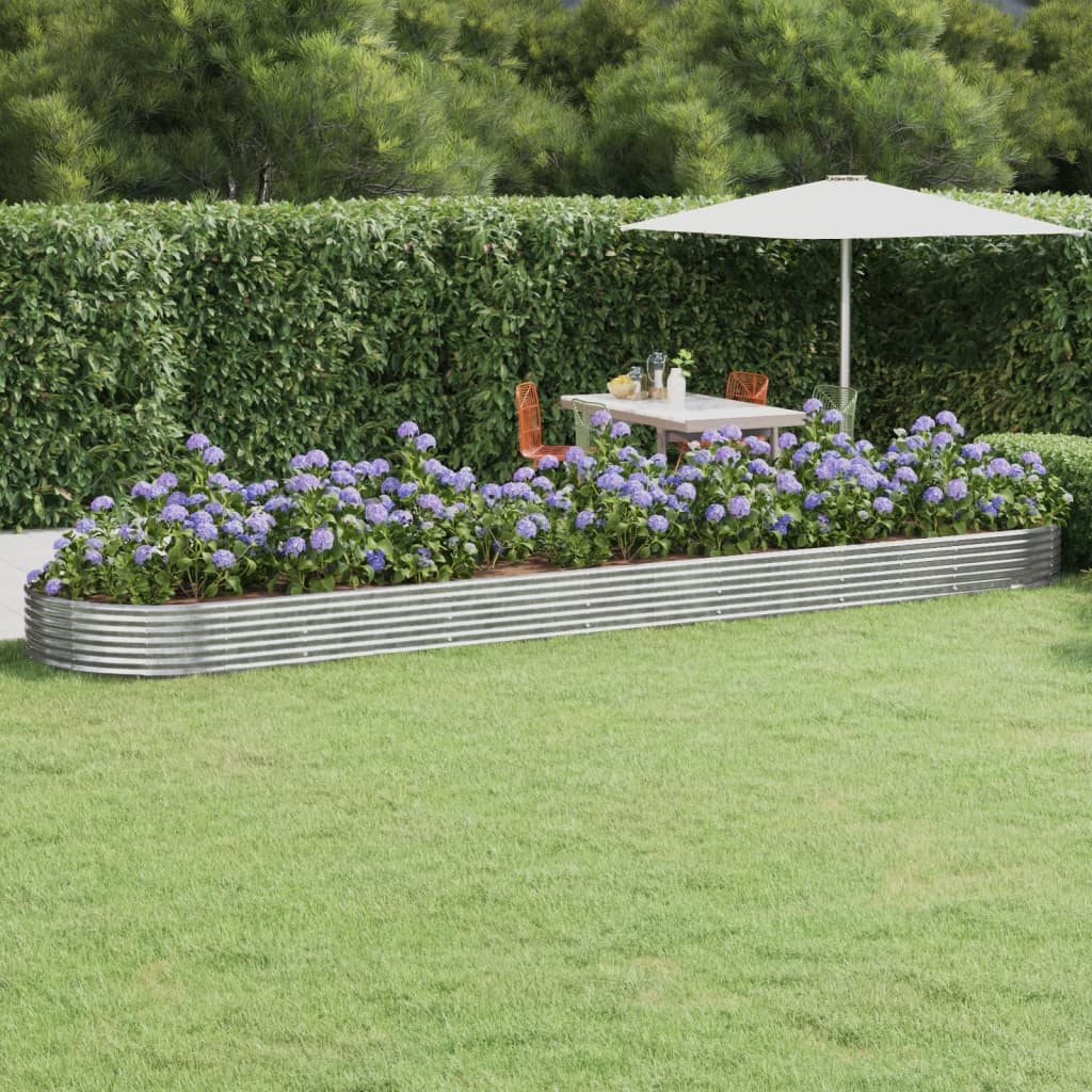 vida XL Hochbeet Pulverbeschichteter Stahl 600x 140x 36 cm Silbern