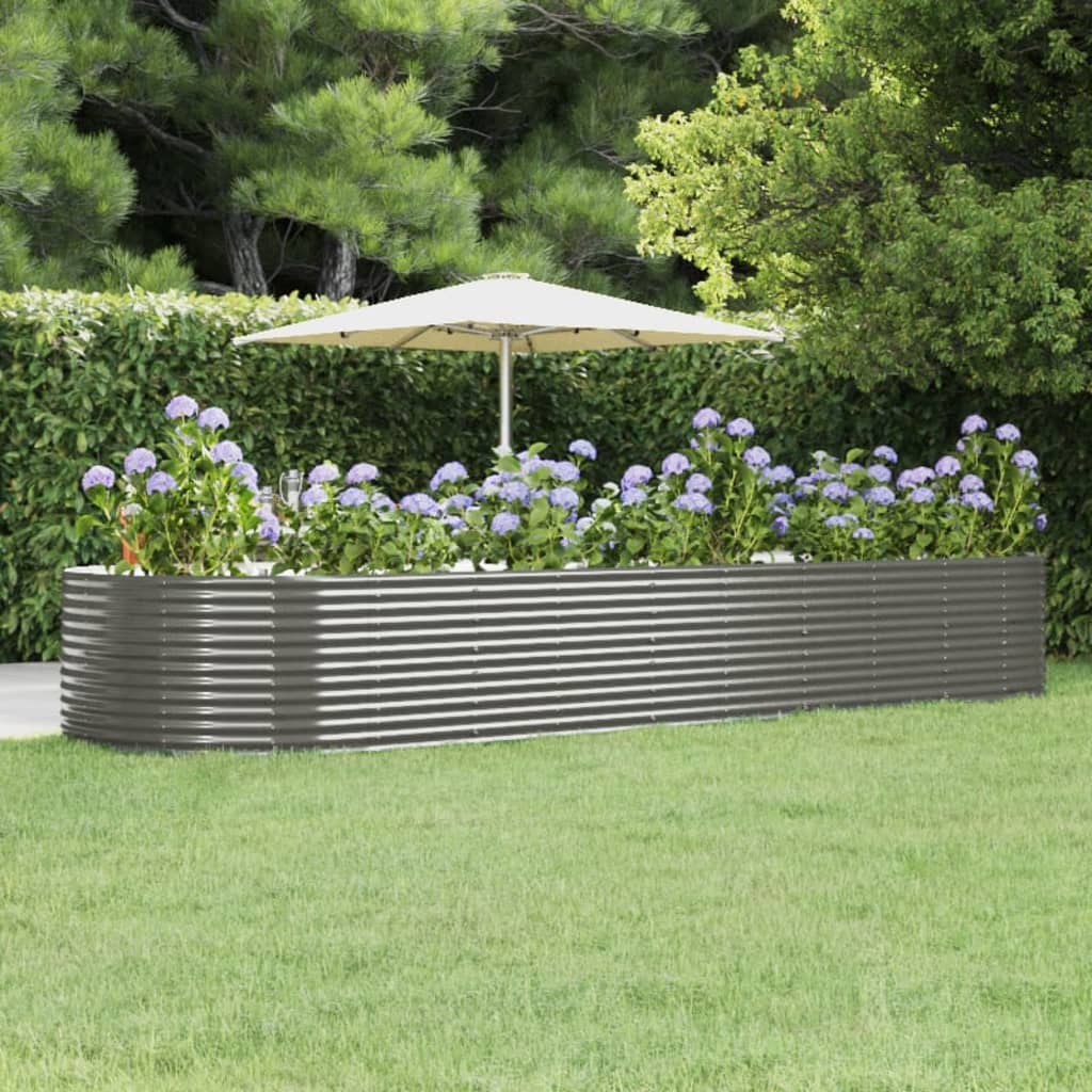 Zahradní truhlík šedý 447 x 140 x 68 cm práškově lakovaná ocel