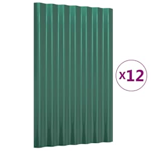 vidaXL katusepaneelid 12 tk, galvaniseeritud teras, roheline, 60x36 cm