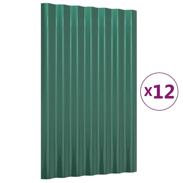 vidaXL katusepaneelid 12 tk, galvaniseeritud teras, roheline, 60x36 cm