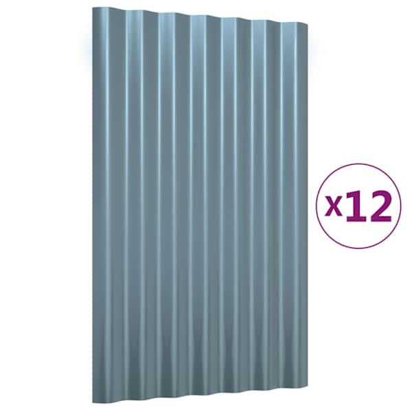 vidaXL katusepaneelid 12 tk, galvaniseeritud teras, hall, 60 x 36 cm