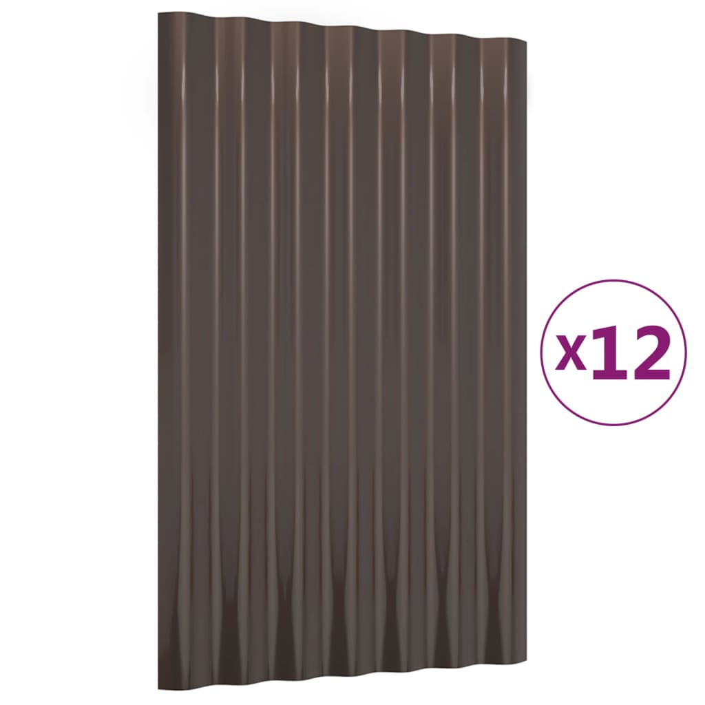 vidaXL Strešné panely 12 ks práškovaná oceľ hnedé 60x36 cm