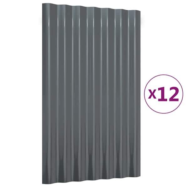 vidaXL katusepaneelid 12 tk galvaniseeritud teras antratsiit 60 x 36 cm