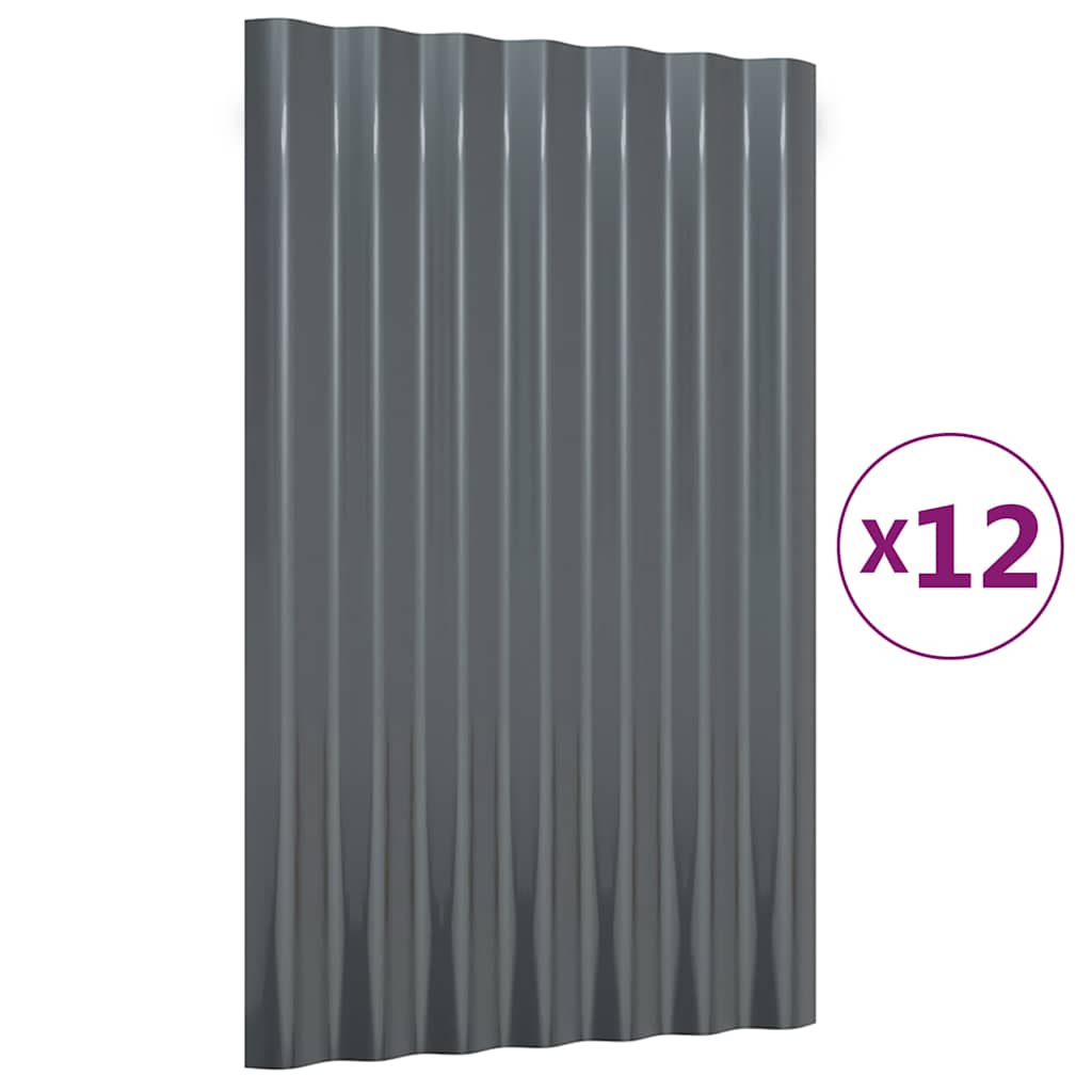 vidaXL Střešní panely 12 ks práškově lakovaná ocel antracit 60 x 36 cm