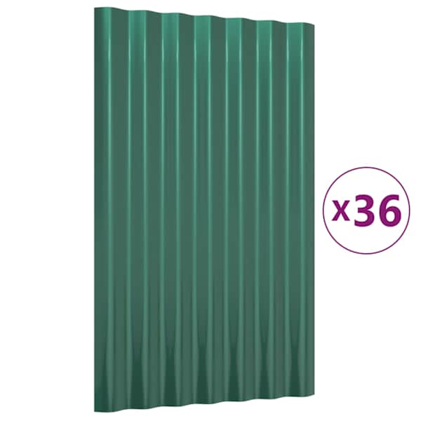 vidaXL katusepaneelid 36 tk, galvaniseeritud teras, roheline, 60x36 cm