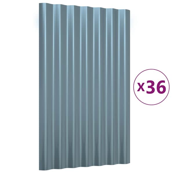vidaXL katusepaneelid 36 tk, galvaniseeritud teras, hall, 60 x 36 cm