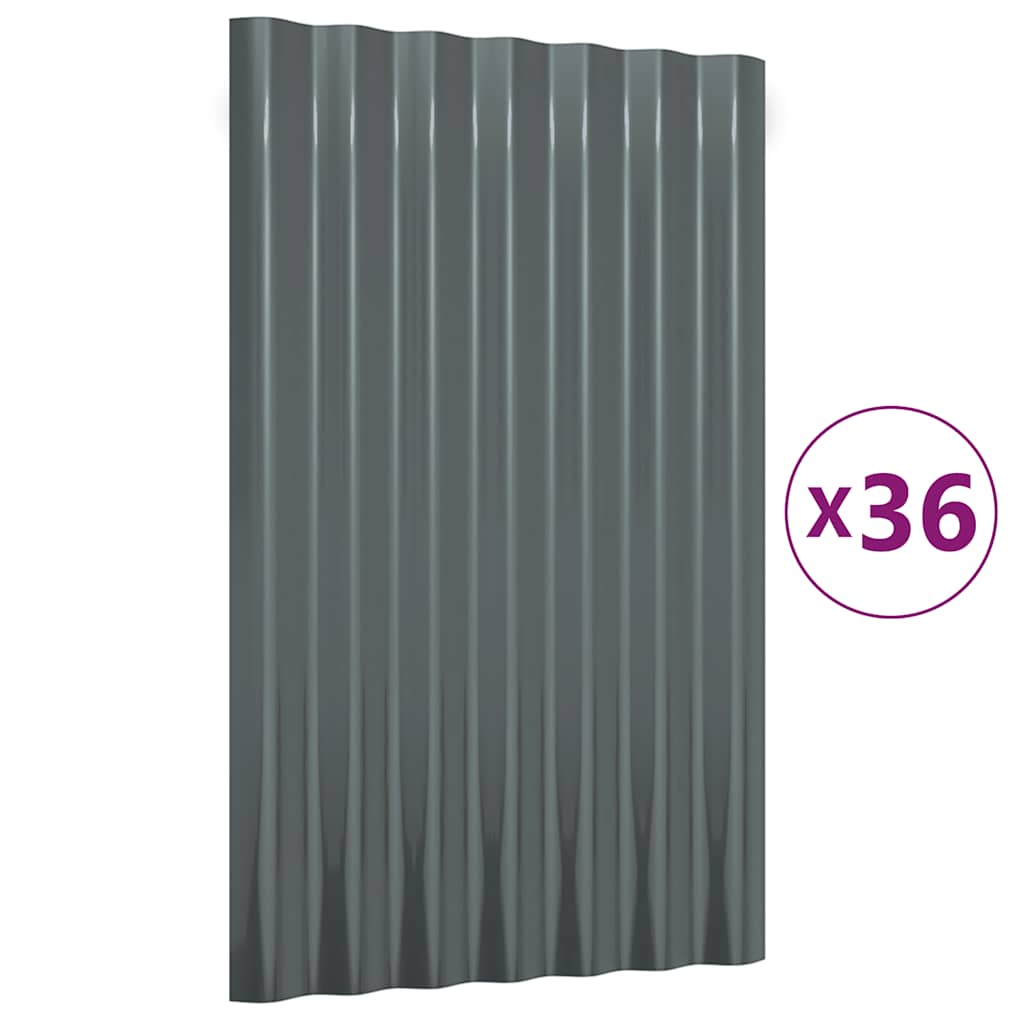 vidaXL Střešní panely 36 ks práškově lakovaná ocel antracit 60 x 36 cm