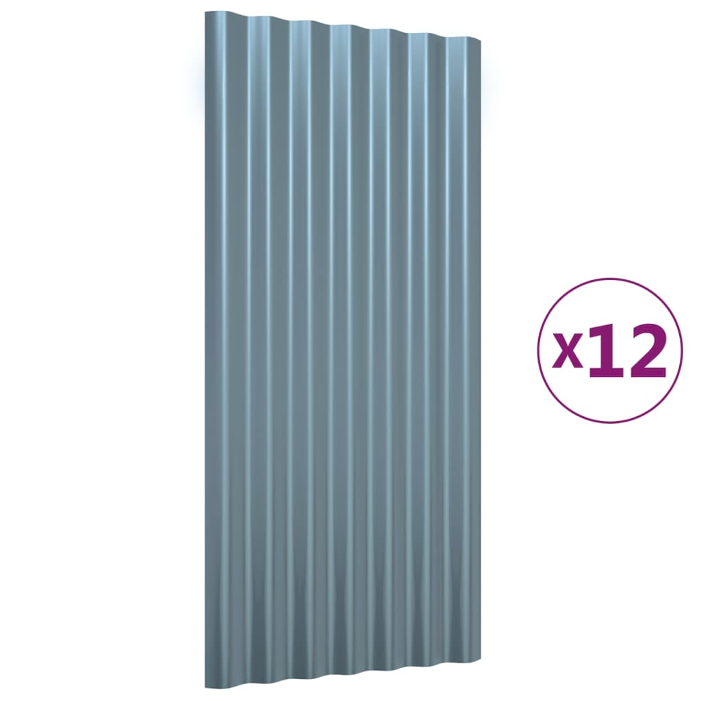 vidaXL Strešné panely 12 ks práškovaná oceľ sivá 80x36 cm