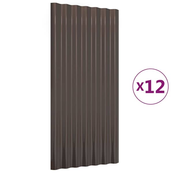 vidaXL katusepaneelid 12 tk, galvaniseeritud teras, pruun, 80 x 36 cm
