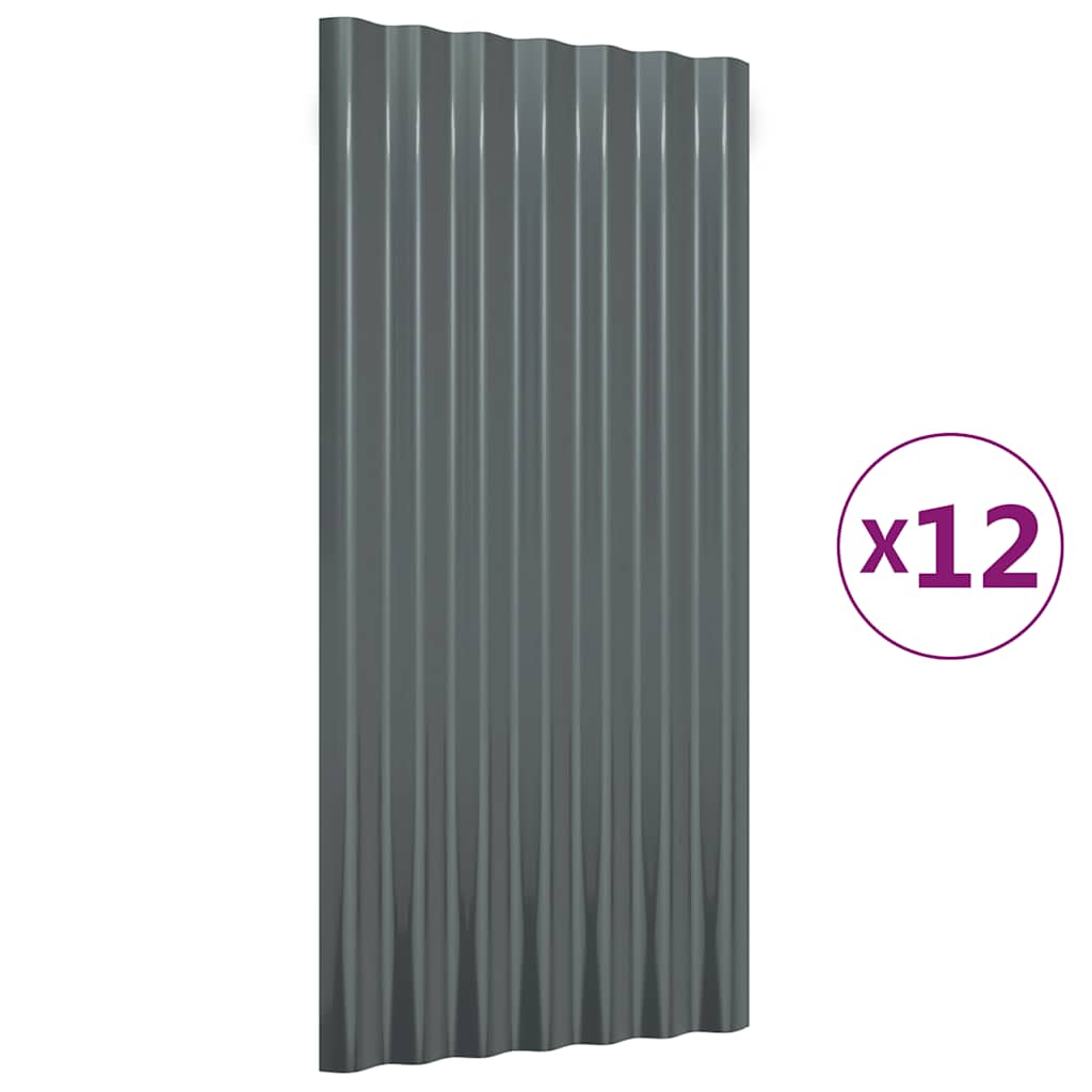 vidaXL Střešní panely 12 ks práškově lakovaná ocel antracit 80 x 36 cm