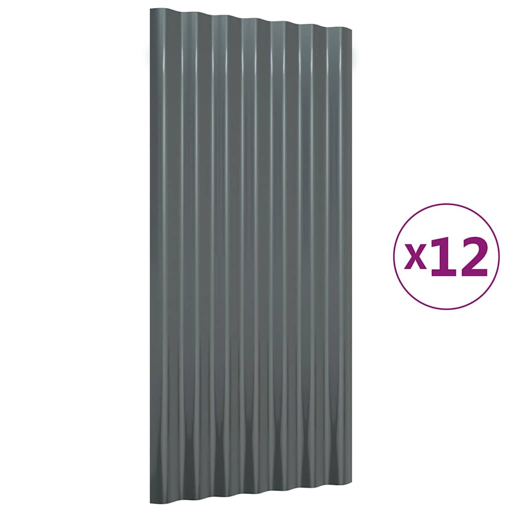 vidaXL Střešní panely 12 ks pozinkovaná ocel antracit 80 x 36 cm