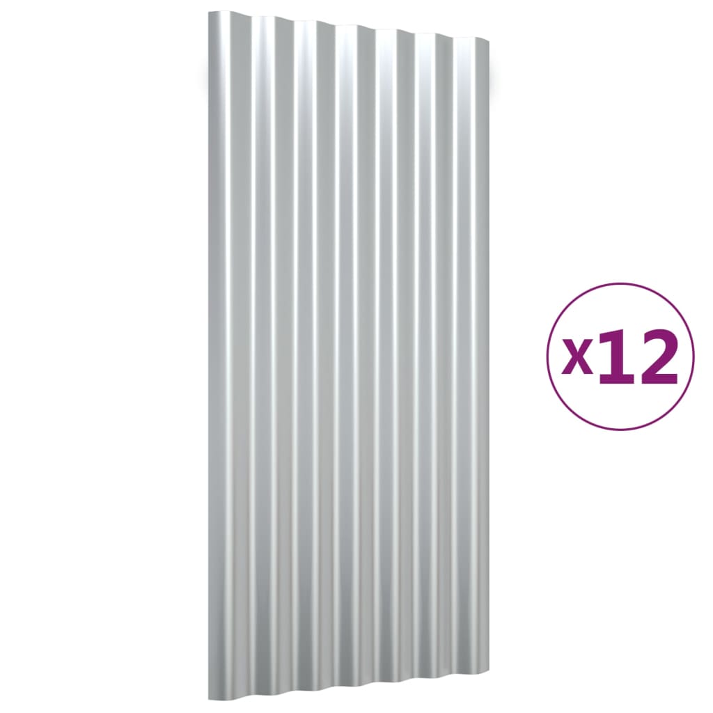 Střešní panely 12 ks práškově lakovaná ocel stříbrné 80 x 36 cm