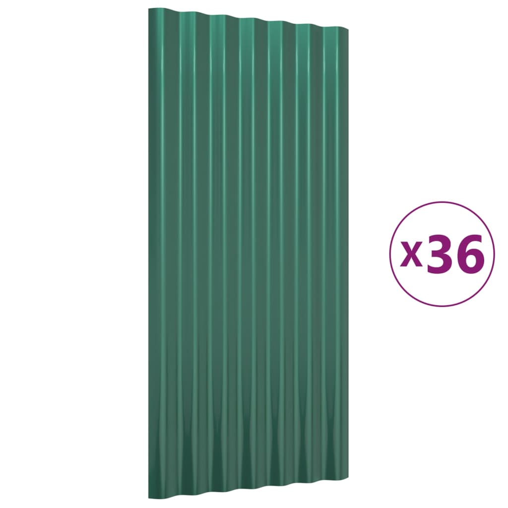Střešní panely 36 ks práškově lakovaná ocel zelené 80 x 36 cm