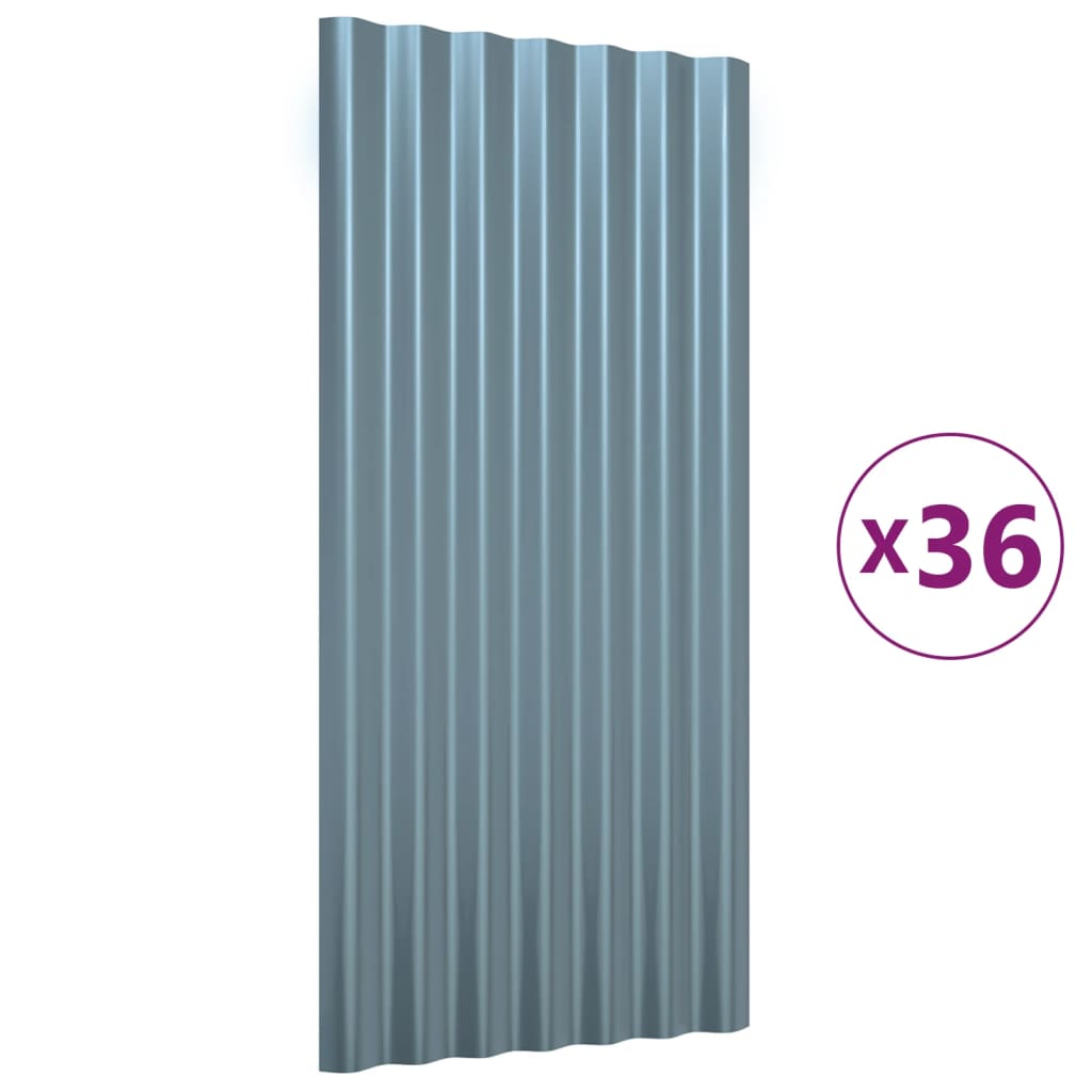 Střešní panely 36 ks práškově lakovaná ocel šedé 80 x 36 cm