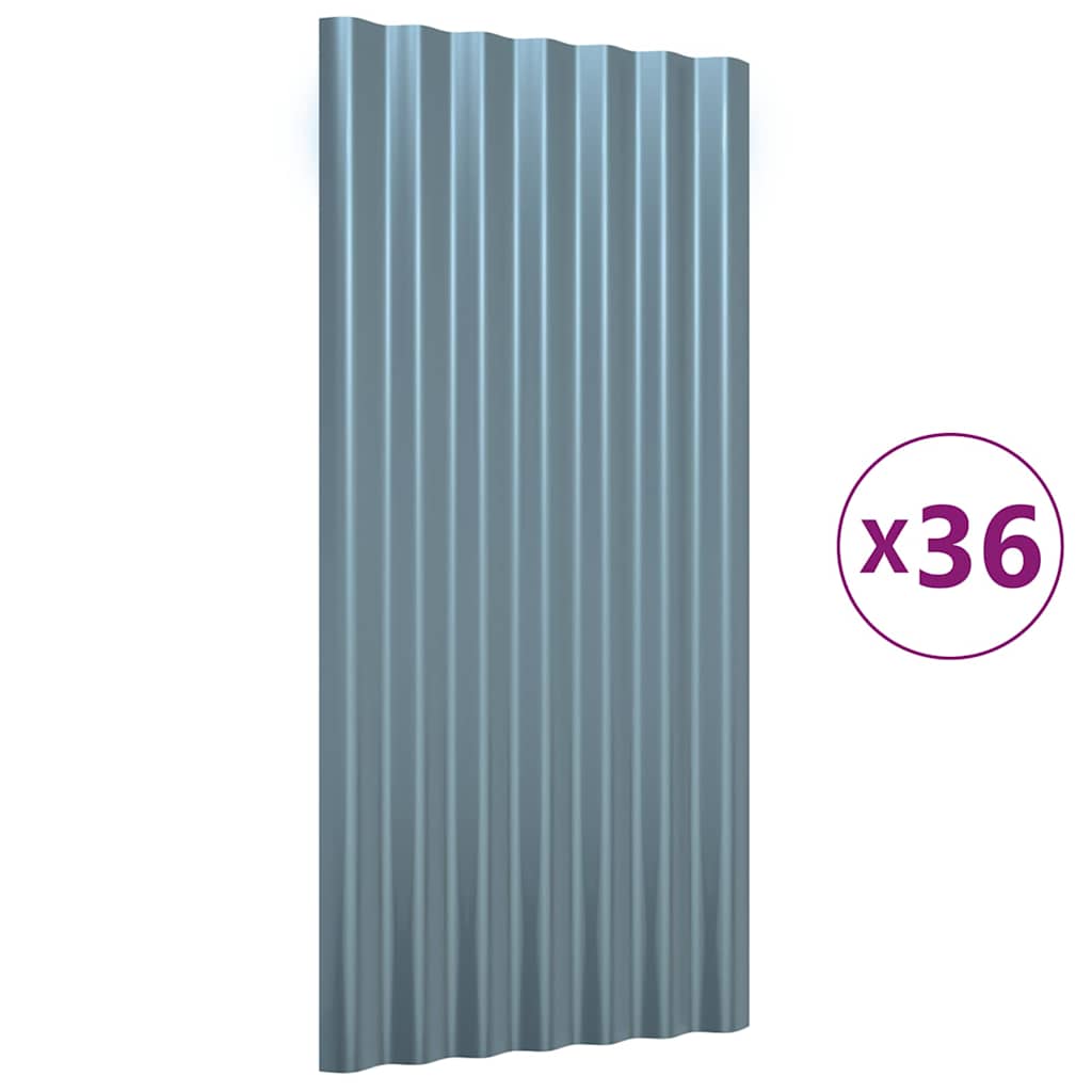 vidaXL Střešní panely 36 ks pozinkovaná ocel šedé 80 x 36 cm