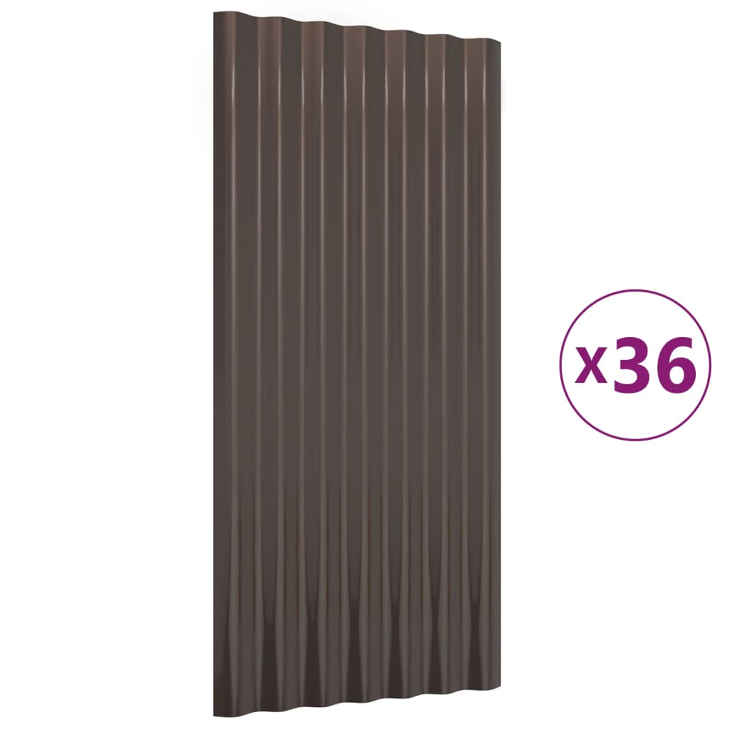 vidaXL Strešné panely 36 ks práškovaná oceľ hnedé 80x36 cm