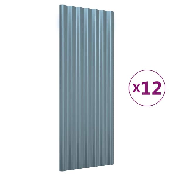 vidaXL katusepaneelid 12 tk, galvaniseeritud teras, hall, 100 x 36 cm
