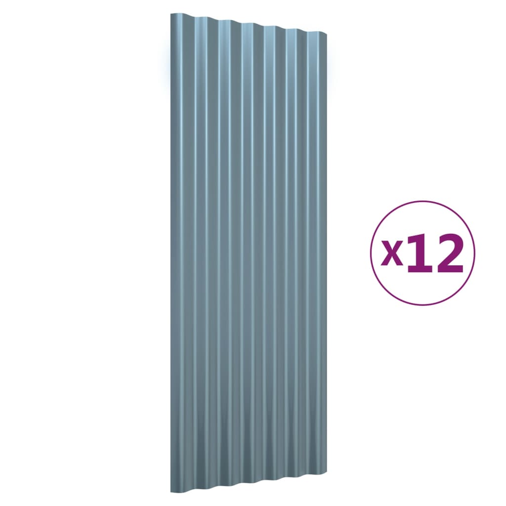 vidaXL Strešné panely 12 ks práškovaná oceľ sivá 100x36 cm