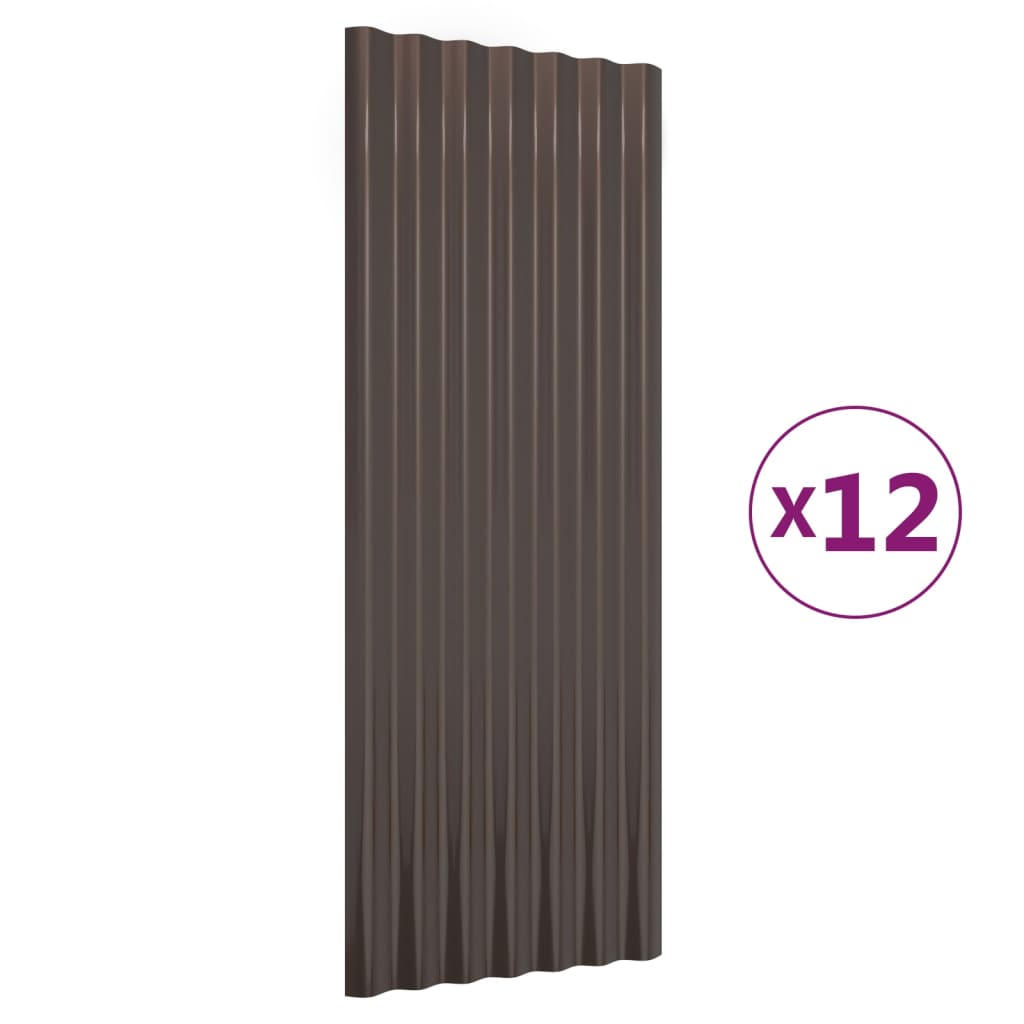 vidaXL Strešné panely 12 ks práškovaná oceľ hnedé 100x36 cm