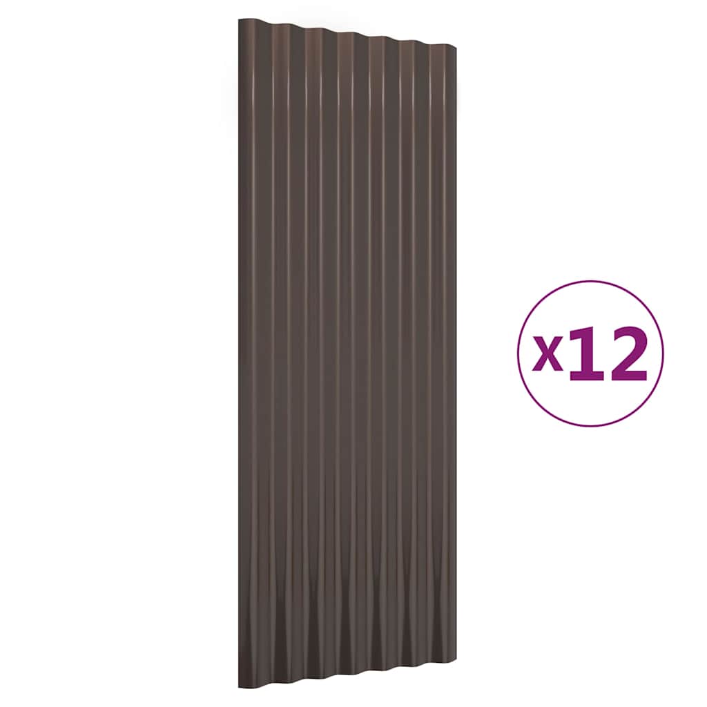 vidaXL Střešní panely 12 ks pozinkovaná ocel hnědé 100 x 36 cm