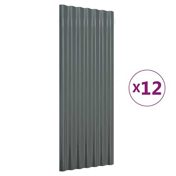 vidaXL katusepaneelid 12 tk, galvaniseeritud teras, hall, 100 x 36cm