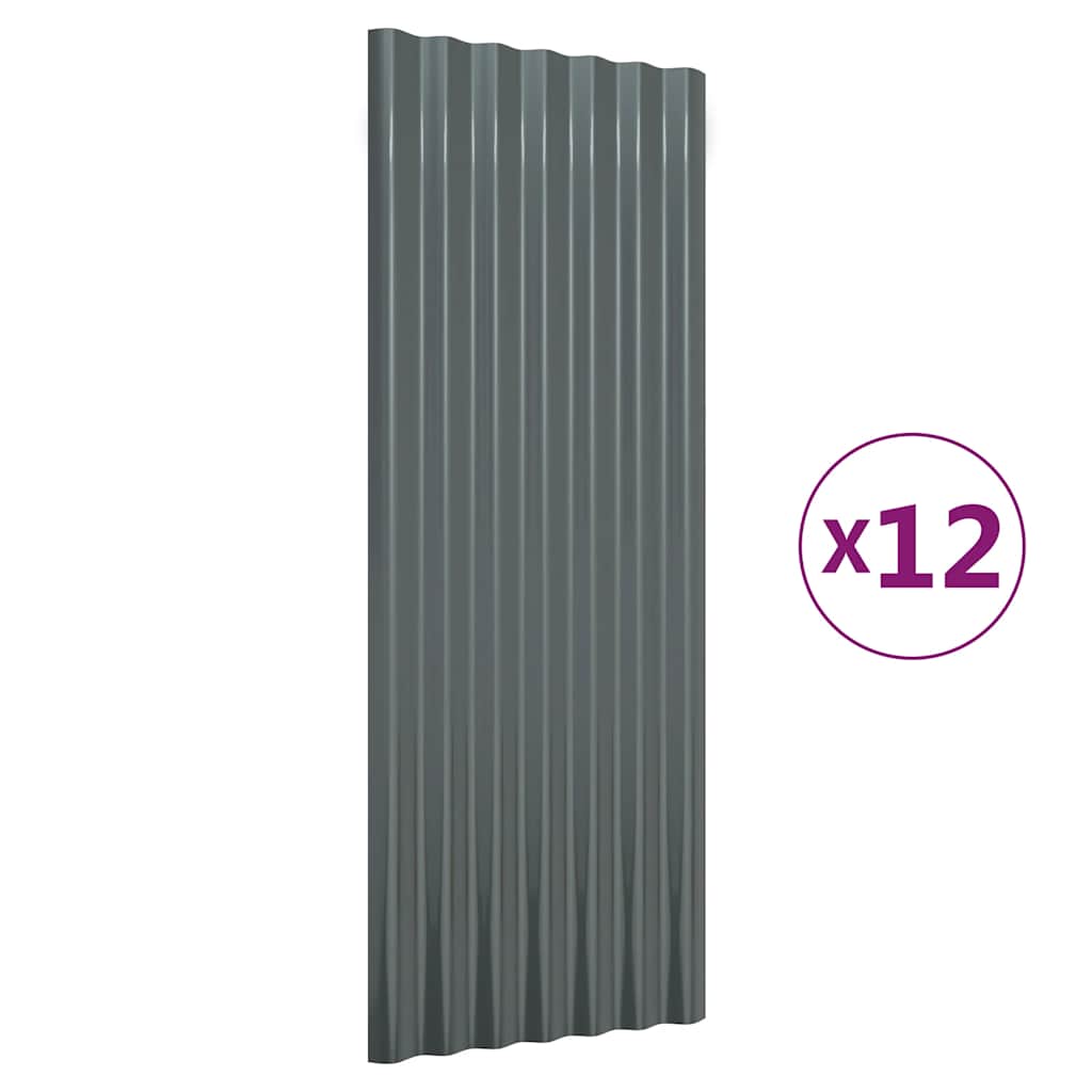 Thumbnail - vidaXL Dachpaneele 12 Stk Pulverbeschichteter Stahl Anthrazit 100x36cm