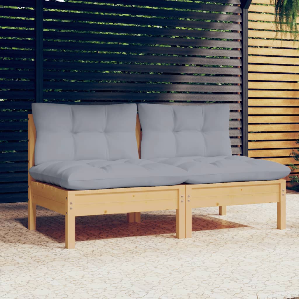 vida XL 2-Sitzer-Gartensofa mit Grauen Kissen Massivholz Kiefer