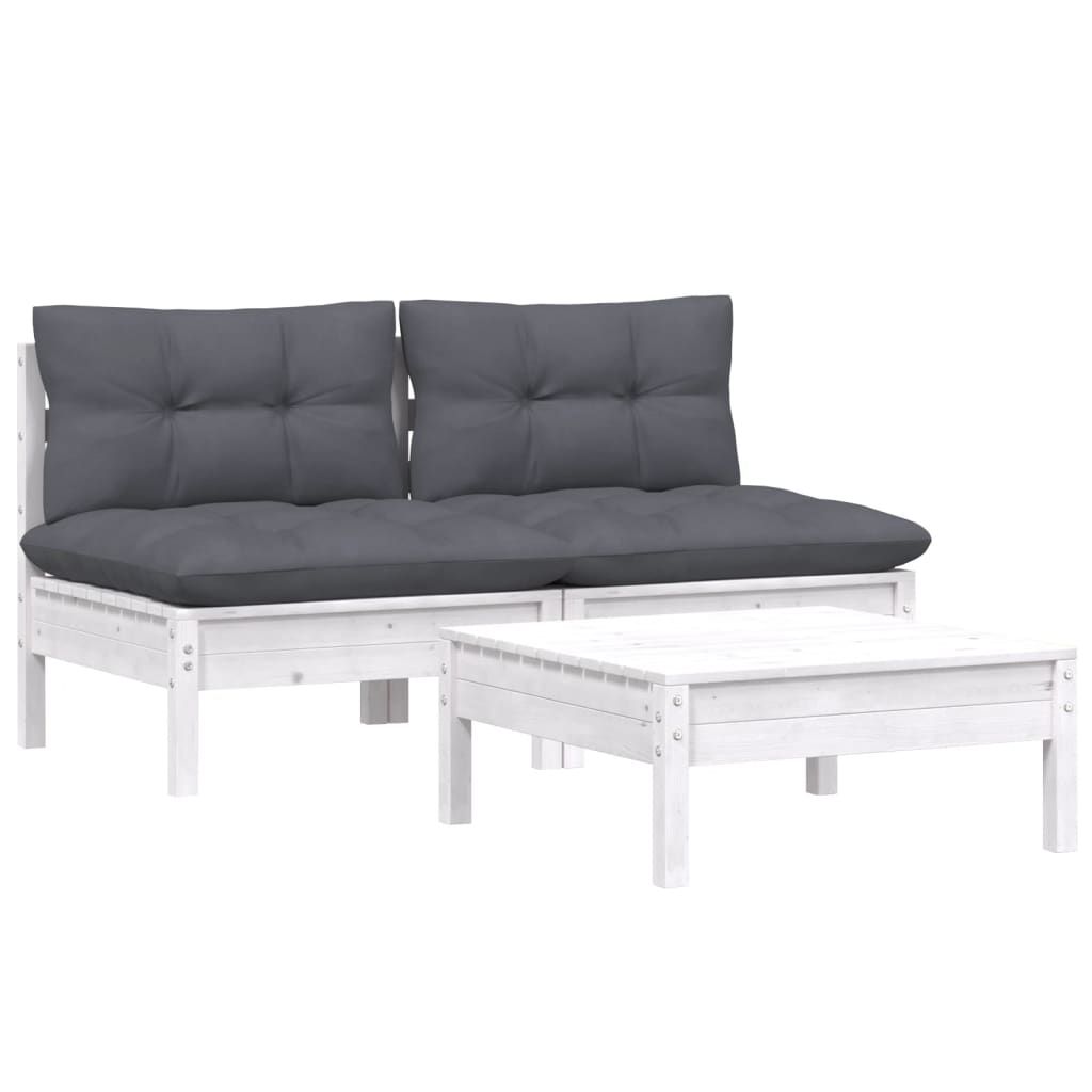 

vidaXL 3-delige Loungeset met antracietkleurige kussens grenenhout