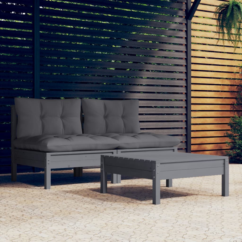 vidaXL 3-tlg. Garten-Lounge-Set mit Anthrazit Kissen Kiefernholz