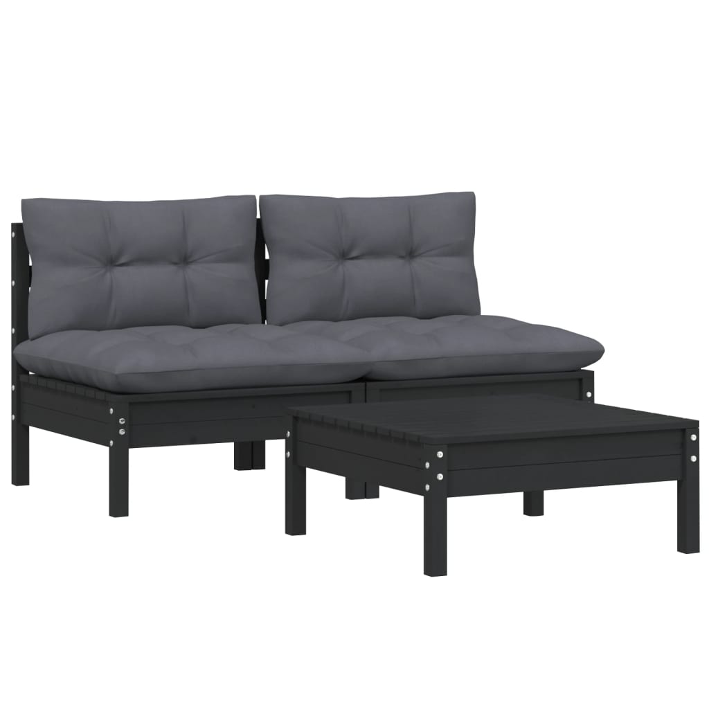 

vidaXL 3-delige Loungeset met antracietkleurige kussens grenenhout