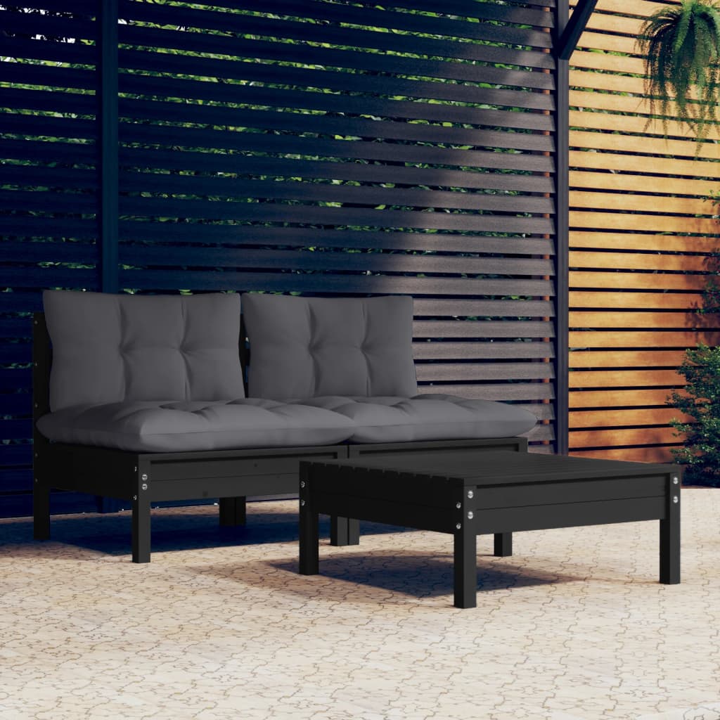 vidaXL 3-tlg. Garten-Lounge-Set mit Anthrazit Kissen Kiefernholz