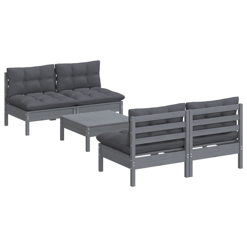 

vidaXL 5-delige Loungeset met antracietkleurige kussens grenenhout