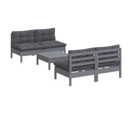 vidaXL Loungegrupp med antracit dynor 8 delar massiv furu