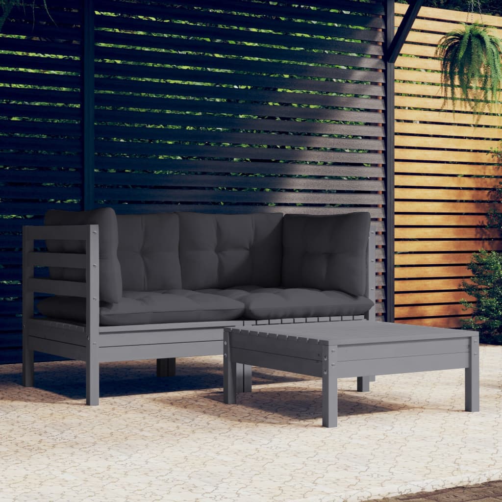 vidaXL 3-tlg. Garten-Lounge-Set mit Anthrazit Kissen Kiefernholz