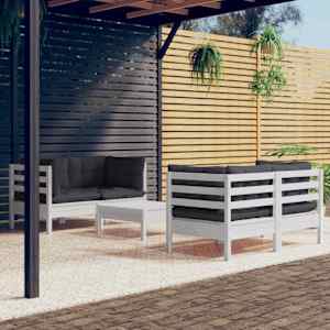 Vrtna sedežna garnitura 5-delna z antracit blazinami borovina