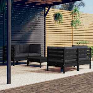 Vrtna sedežna garnitura 5-delna z antracit blazinami borovina