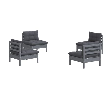 vidaXL Loungegrupp med antracit dynor 4 delar massiv furu