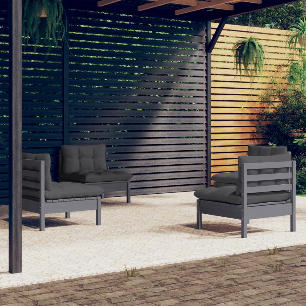 vida XL 4-tlg. Garten-Lounge-Set mit Anthrazit Kissen Kiefernholz